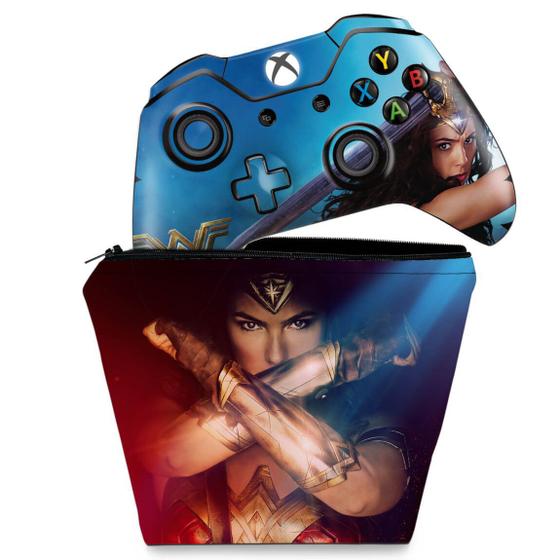 Imagem de Capa Case e Skin Compatível Xbox One Fat Controle - Mulher Maravilha