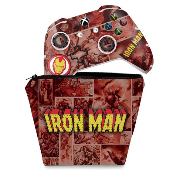 Imagem de Capa Case e Skin Compatível Xbox One Slim X Controle - Homem De Ferro Comics