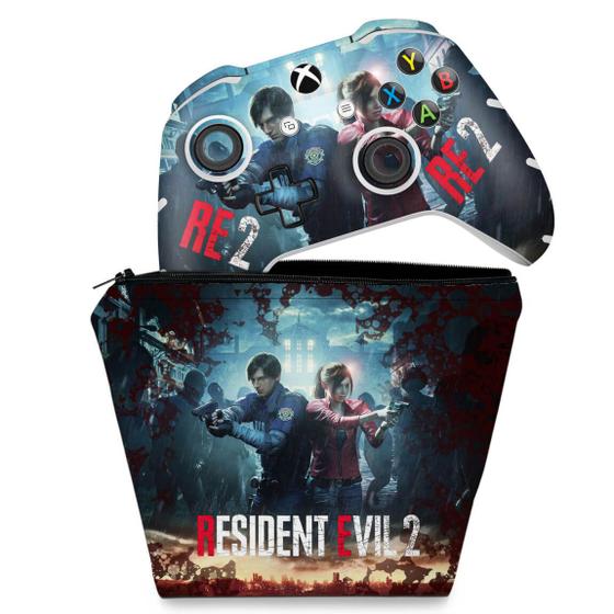 Imagem de Capa Case e Skin Compatível Xbox One Slim X Controle - Resident Evil 2 Remake