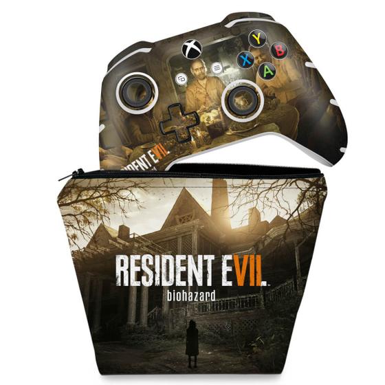 Imagem de Capa Case e Skin Compatível Xbox One Slim X Controle - Resident Evil 7: Biohazard