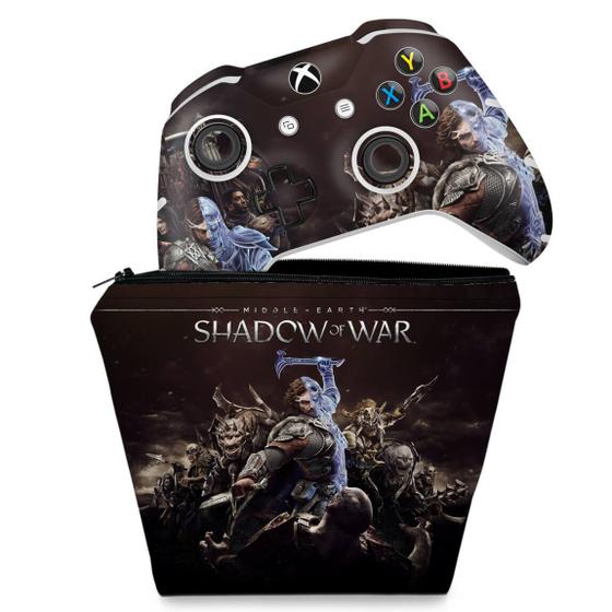 Imagem de Capa Case e Skin Compatível Xbox One Slim X Controle - Shadow Of War