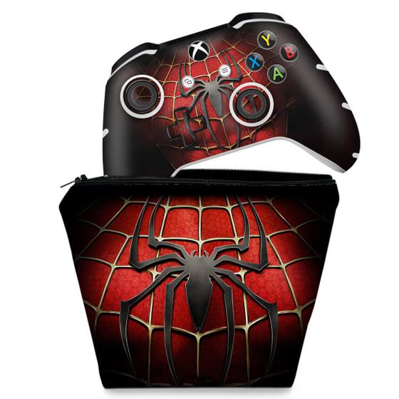 Imagem de Capa Case e Skin Compatível Xbox One Slim X Controle - Spider Man - Homem Aranha