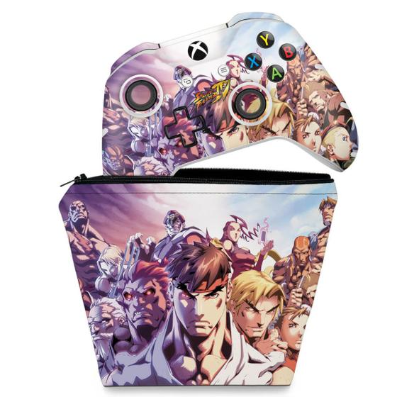 Imagem de Capa Case e Skin Compatível Xbox One Slim X Controle - Street Fighter