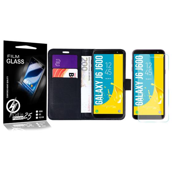 Imagem de Capa Case Flip Carteira + 2 Películas Vidro compatível Galaxy J6 J600 5.6 - Cell In Power25