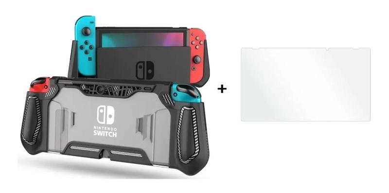 Imagem de Capa Case Proteção Tpu Grip Ergonômico + Pelicula Compativel com Nintendo Switch Oled
