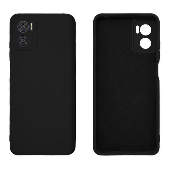 Imagem de Capa Case Silicone Aveludada Preta + Película Fosca Privacidade Para Motorola Moto E22