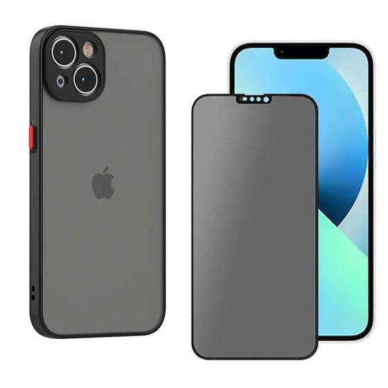 Imagem de Capa Case Translucida Fosca Resistente E Pelicula Privacidade Para iPhone 14 Plus