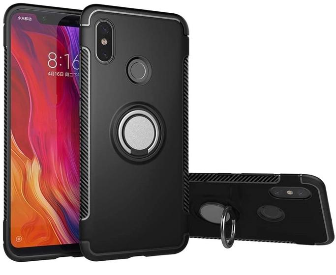 Imagem de Capa Case Xiaomi Mi 8 (Tela 6.21) Carbon Dupla Camada Com Stand e Anel