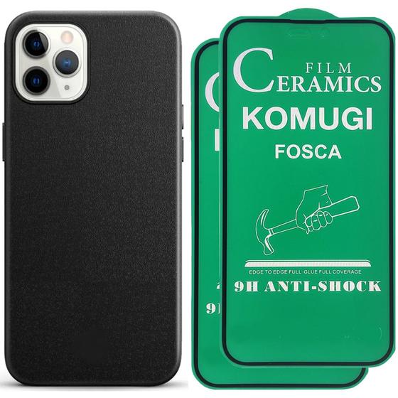 Imagem de Capa CCapinha Case Preta + 2 Película Ceramica Fosca 3D 9D Compativel Com iPhone 11 12 13 14 Pro Max 