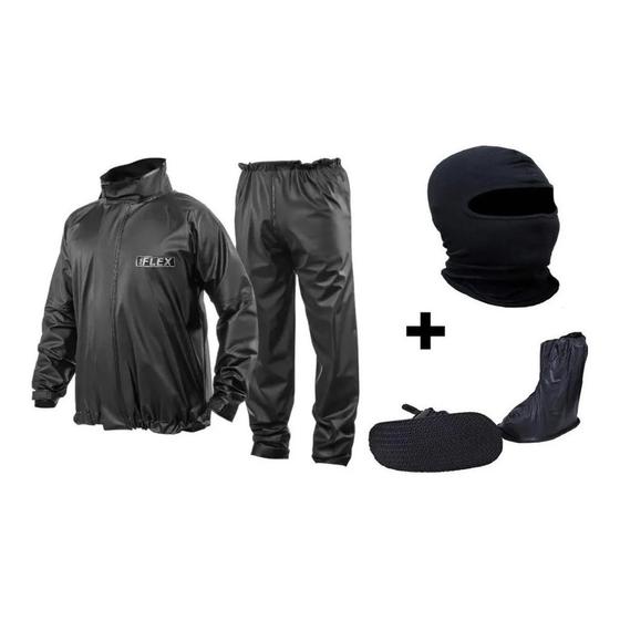 Imagem de Capa Chuva Jaqueta Calça Delta Flex Pvc + Toca Capuz Ninja Balaclava + Polaina Galocha