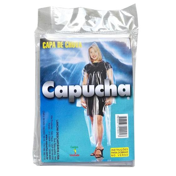 Imagem de Capa Chuva Plástica Descartável Com Capuz E Mangas Tamanho Universal Transparente - Capucha