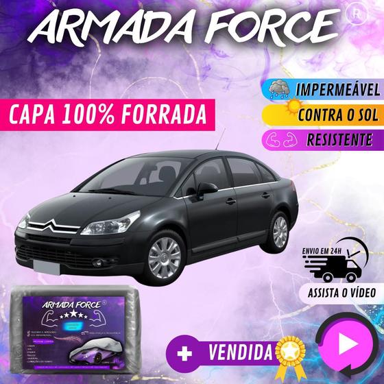 Imagem de Capa Cobrir Carro C4 PALLAS 100% Forrada Armada Force 100% Impermeável Forro Total Protege Sol Chuva Poeira Lona Proteção Automotiva