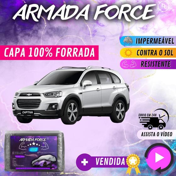 Imagem de Capa Cobrir Carro CAPTIVA 100% Forrada Armada Force 100% Impermeável Forro Total Protege Sol Chuva Poeira Lona Proteção Automotiva Hatch e Sedan