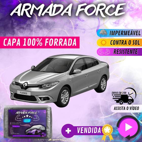 Imagem de Capa Cobrir Carro Fluence 100% Forrada Armada Force 100% Impermeável Forro Total Protege Sol Chuva Poeira Lona Proteção Automotiva Hatch e Sedan