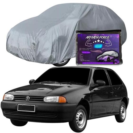 Imagem de Capa Cobrir Carro GOL BOLA 100% Forrada Armada Force 100% Impermeável Forro Total Protege Sol Chuva Poeira Lona Proteção Automotiva Hatch e Sedan