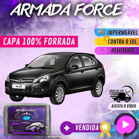 Imagem de Capa Cobrir Carro JAC J3 100% Forrada Armada Force 100% Impermeável Forro Total Protege Sol Chuva Poeira Lona Proteção Automotiva Hatch e Sedan
