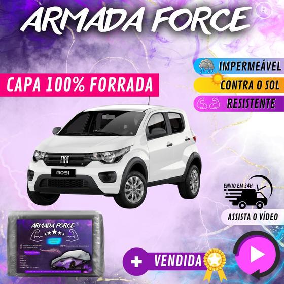 Imagem de Capa Cobrir Carro MOBI 100% Forrada Armada Force 100% Impermeável Forro Total Protege Sol Chuva Poeira Lona Proteção Automotiva Hatch e Sedan
