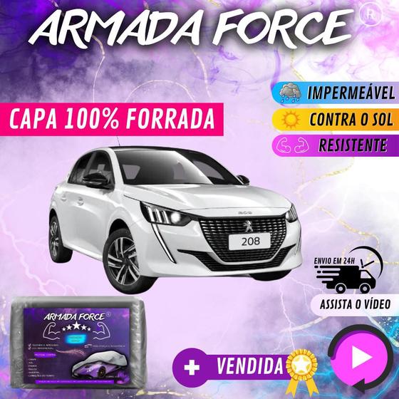 Imagem de Capa Cobrir Carro PEUGEOT 208 100% Forrada Armada Force 100% Impermeável Forro Total Protege Sol Chuva Poeira P M G Lona Proteção Automotiva