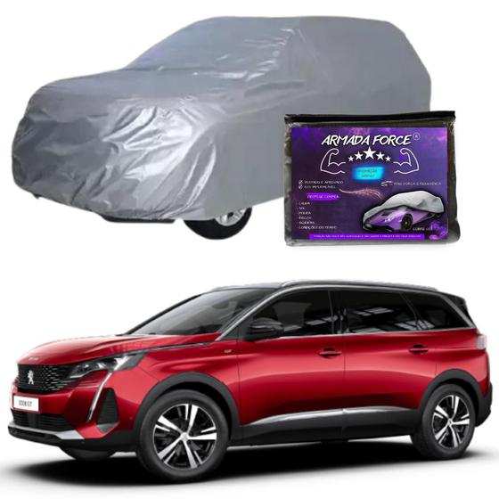 Imagem de Capa Cobrir Carro PEUGEOT 5008 100% Forrada Armada Force 100% Impermeável Forro Total Protege Sol Chuva Poeira Lona Proteção Automotiva Hatch e Sedan