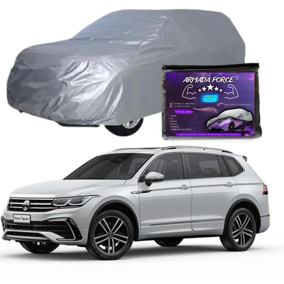 Imagem de Capa Cobrir Carro TIGUAN NOVA 100% Forrada Armada Force 100% Impermeável Forro Total Protege Sol Chuva Lona Proteção Automotiva