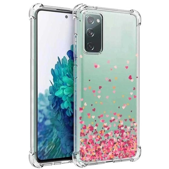 Imagem de Capa Com Bordas Anti Choque Chuva de Coração + Pelicula Vidro 3D Compativel Para Galaxy S20 Fe
