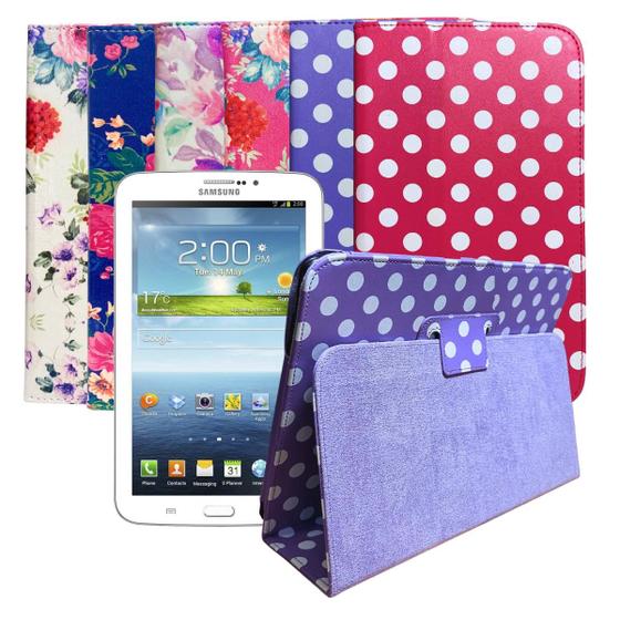 Imagem de Capa Com Suporte Para Tablet Galaxy Tab 3 7 Polegadas SM-T210 Estampa Bolinhas Flores