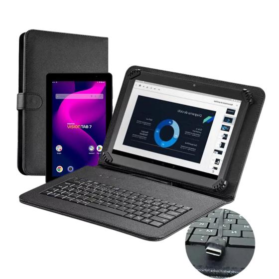 Imagem de Capa com Teclado USB Tipo C P/ Tablet Positivo Vision Tab 7