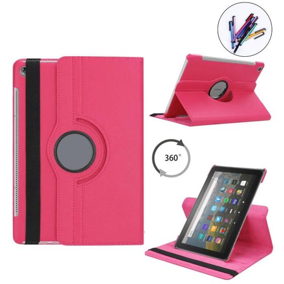 Imagem de Capa Couro 360 Tablet Fire HD8 + Caneta - Rosa Pink