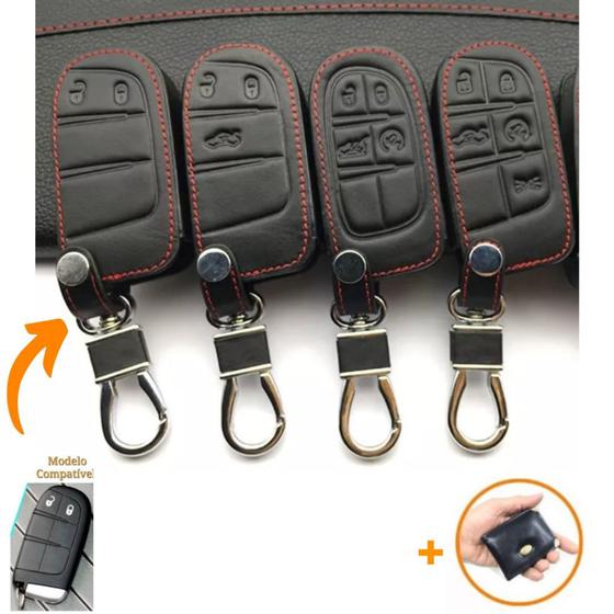 Imagem de Capa Couro Chaveiro Chave Presencial 2 3 4 e 5 Botoes Jeep Renegade Compass Cherokee commander