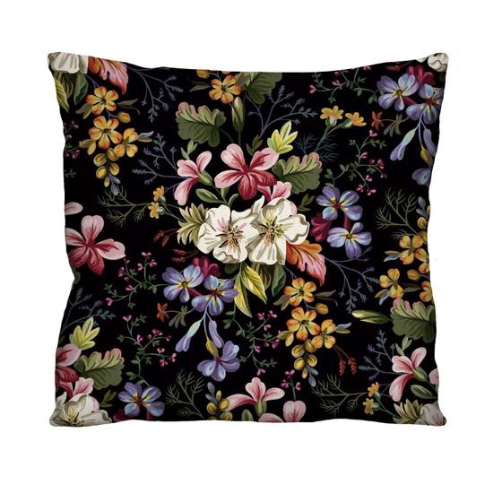 Imagem de Capa de Almofada Decorativa Preta Floral para Sofá 100% algodão - 45x45cm