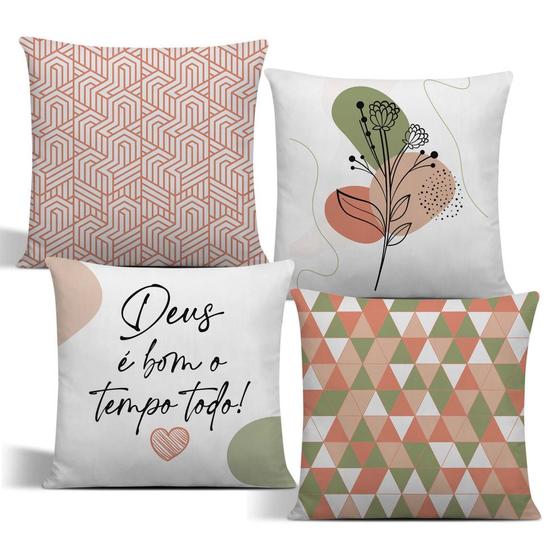 Imagem de Capa De Almofada Moderna Com Zíper 43cm x 43cm Kit Com 04 Peças - Deus E Bom