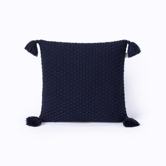 Imagem de Capa De Almofada Pompom C/Zíper 45X45Cm Tricot Azul Marinho