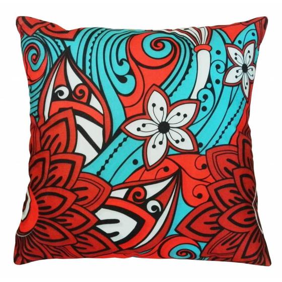 Imagem de Capa de Almofada Suede Floral Vermelho com Azul 44x44