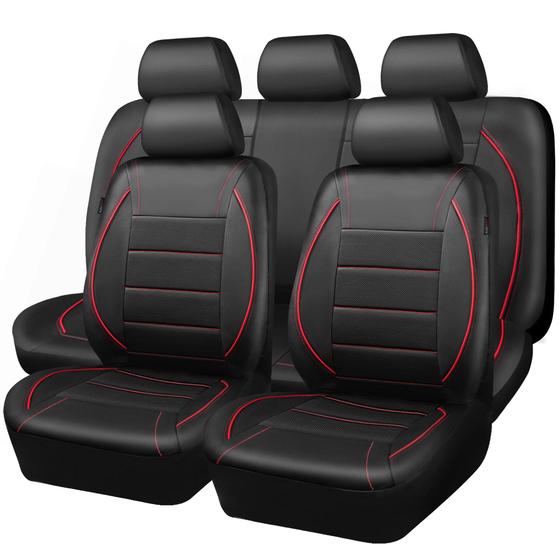 Imagem de Capa de assento de carro CAR PASS Universal FIT Piping Leather Preto/Vermelho