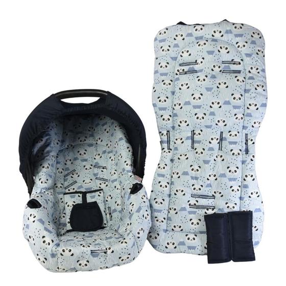 Imagem de Capa de bebê conforto e capa carrinho - panda azul