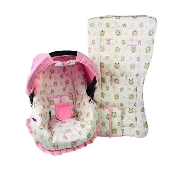Imagem de Capa de bebê conforto e capa carrinho - urso rosa