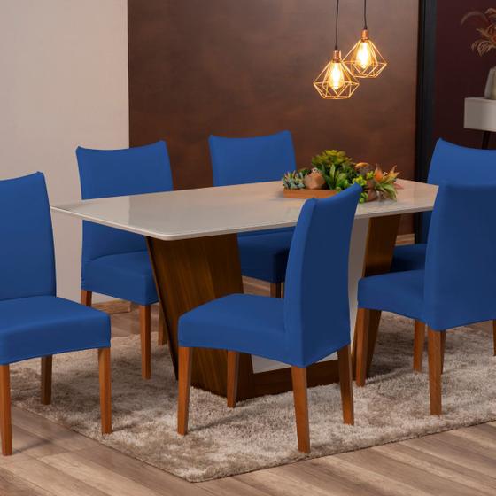 Imagem de Capa de Cadeira de Jantar Malha Gel com Elástico Mesa 06 Lugares Azul