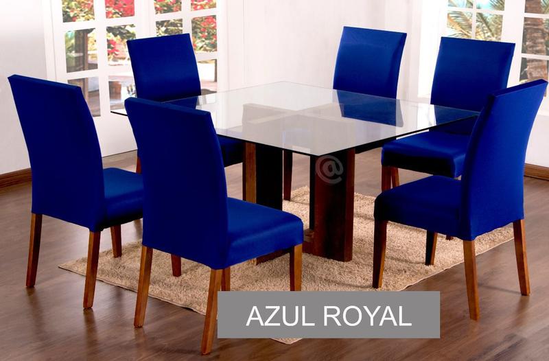 Imagem de Capa de cadeira para cozinha 6 lugares Azul Royal malha Lisa