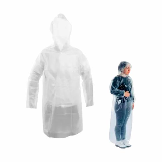 Imagem de Capa de Chuva Adulta Descartável Protetor Unisex Transparente Capuz e Manga