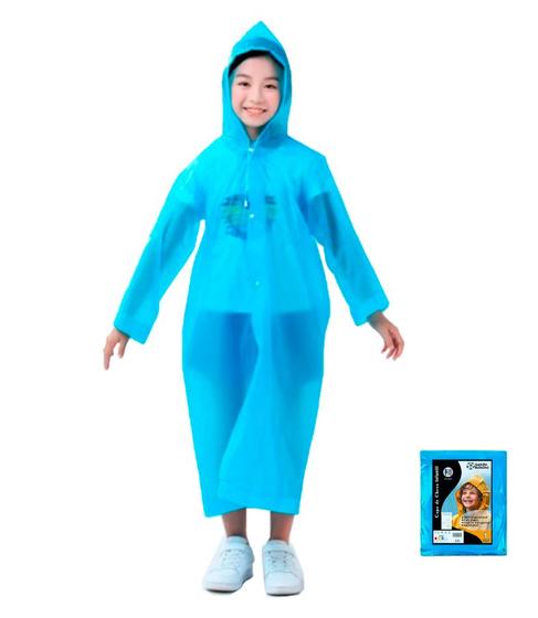 Imagem de Capa de Chuva Azul Impermeável Infantil Resistente e Reforçada