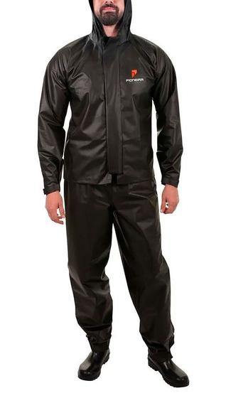 Imagem de Capa de Chuva conjunto com jaqueta com capuz e calça pvc 0,28mm Combate Pioneira G  para motoqueiro