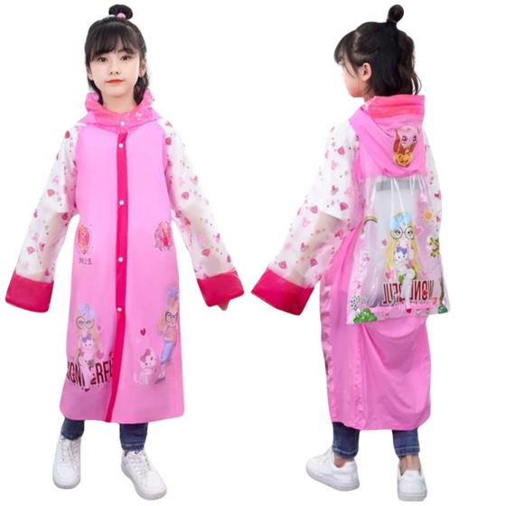 Imagem de Capa de chuva infantil para menina menino com capuz e bolsos pvc reforçada desenhada dinossauro princesa escolha a sua