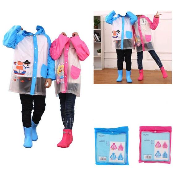 Imagem de Capa de Chuva Infantil Reforçada Transparente: Botão + Bolso + Capuz com Estampas Divertidas