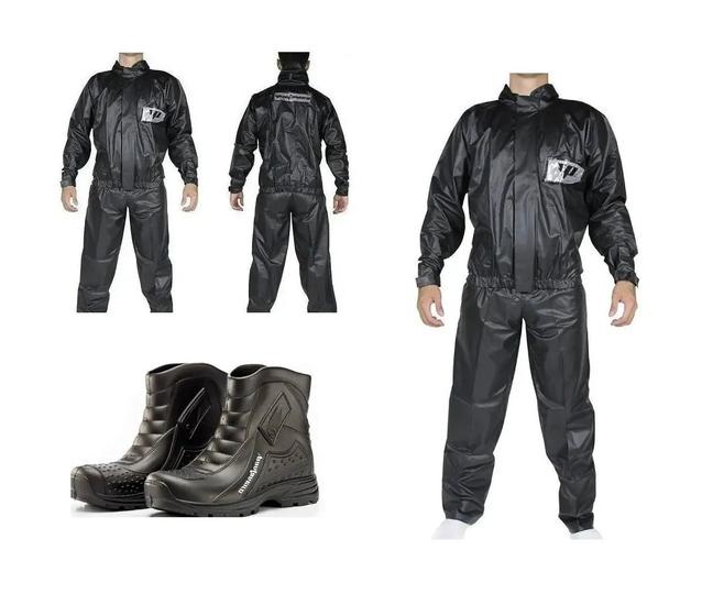 Imagem de Capa De Chuva Jaqueta Calça Pantaneiro Pvc Com Bota Pantaneiro Motoqueiro Motoboy Delivery
