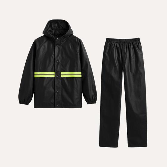 Capa De Chuva para Motoqueiros PVC Impermeável Preta com Capuz Touca Jaqueta Calça Moto Proteção Motoboy