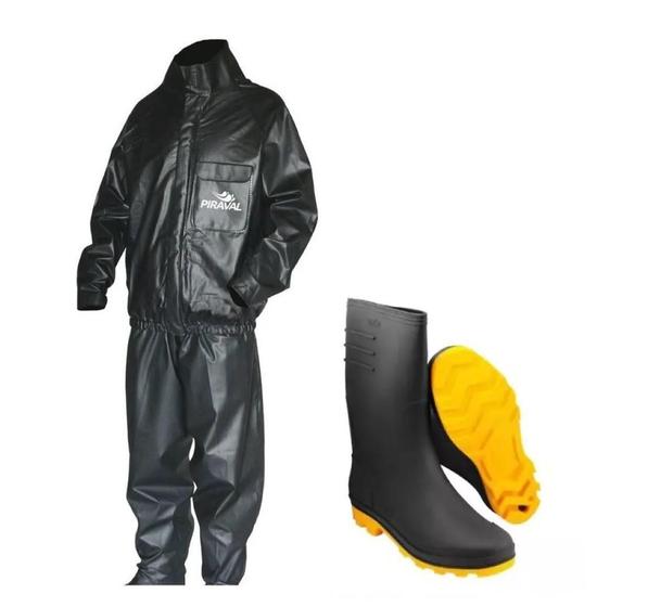 Imagem de Capa De Chuva Piracapas Pvc G + Bota Solado Amarelo 43/44