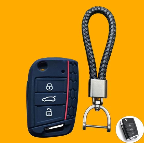 Imagem de Capa De Cilicone Para Proteção De Chaves Veicular Vw Amarok Polo Golf Gol Voyage + Chaveiro Couro
