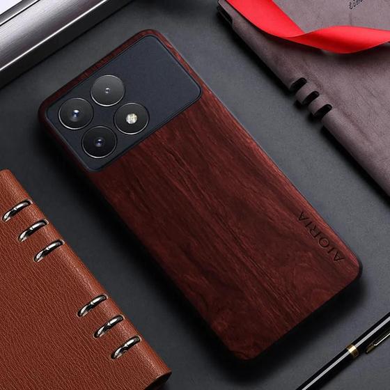 Imagem de Capa de Couro com Padrão de Bambu para Xiaomi Poco F6 Pro, X6, F5 e M5S