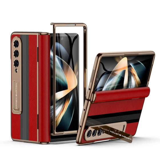 Imagem de Capa de Couro Genuíno Karendon para Samsung Galaxy Z Fold 4 - Proteção Total com Suporte (Vermelha)