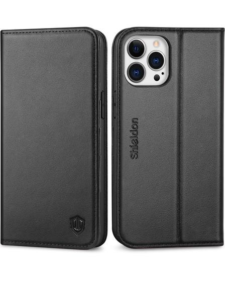 Imagem de Capa de Couro Genuíno SHIELDON para iPhone 13 Pro Max 5G - Preta